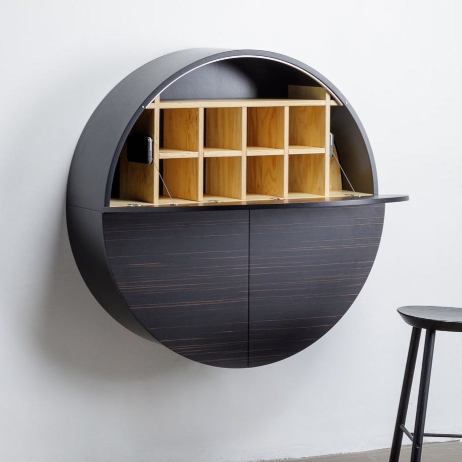 PILL Multifunctional Cabinet-dark ebony-interior view with opened shelf