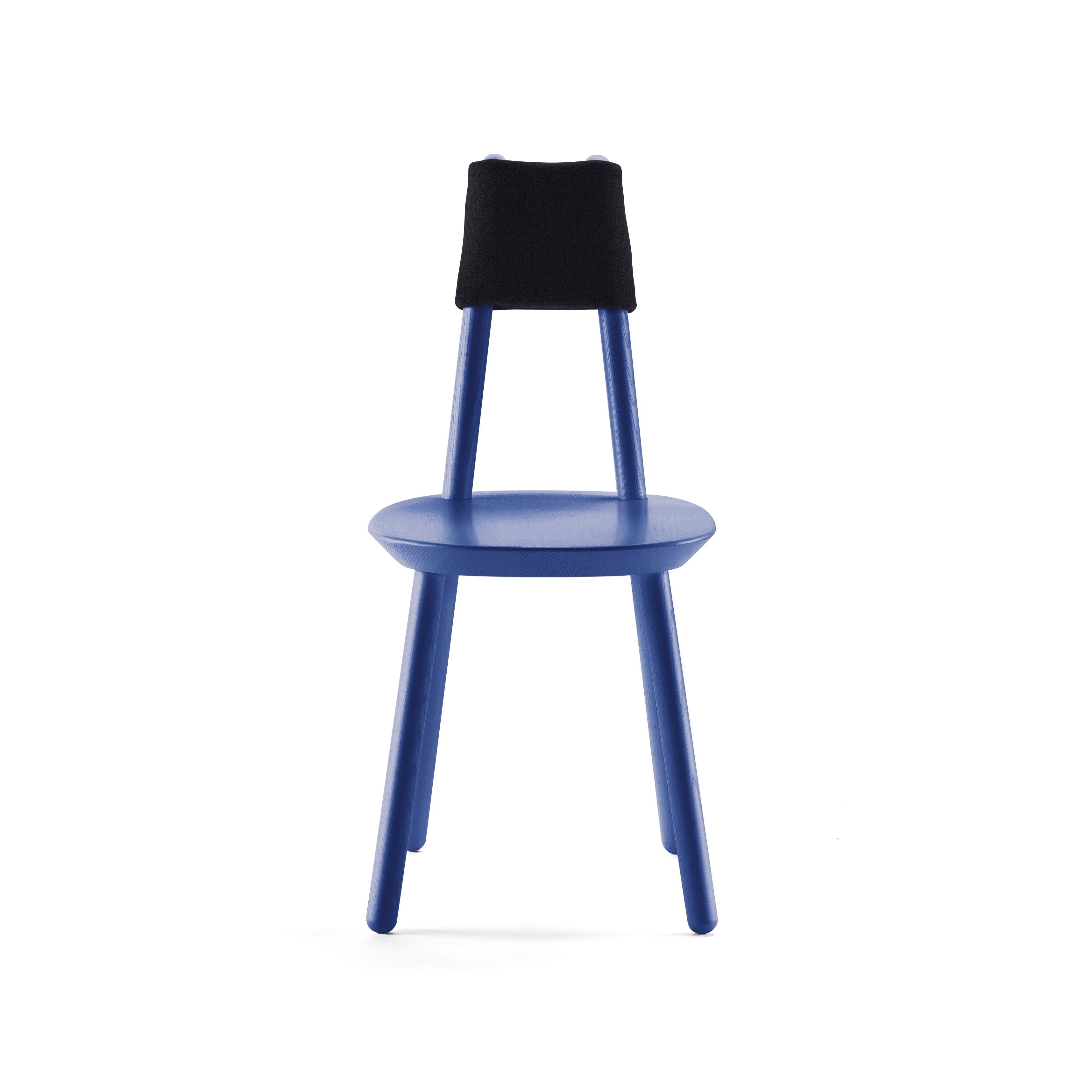 NAЇVE Chair solid ash blue frame colour-black backrest-front view