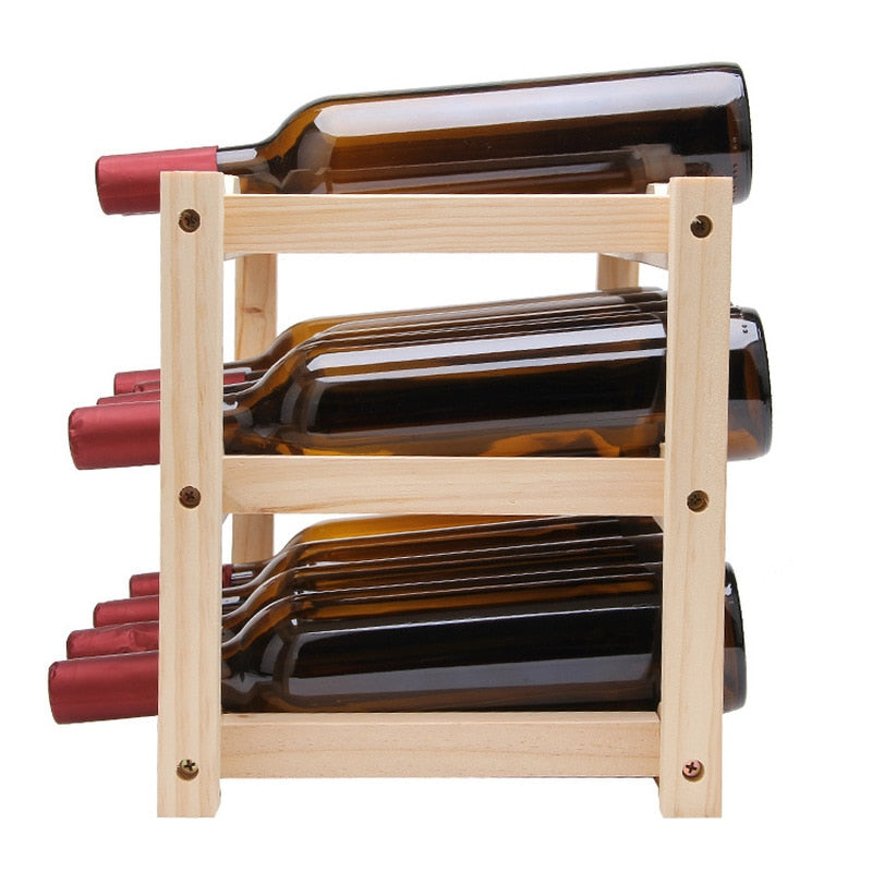 WOOD Household Wine Rack-side view-natural 3 layers