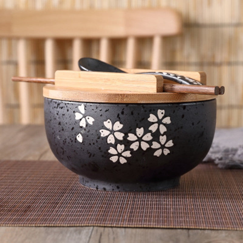 Ciotola Ramen Ceramica Grande Giapponese - Decorazioni Fiore Marrone