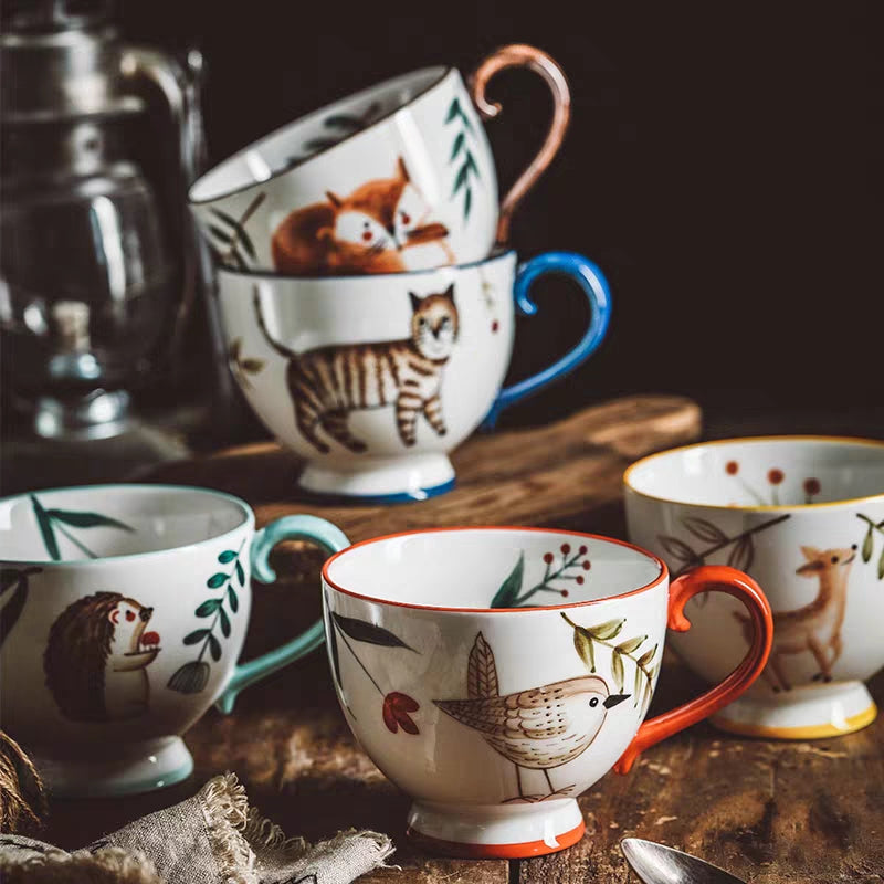Tazze da caffè in ceramica retrò dipinte a mano in stile nordico