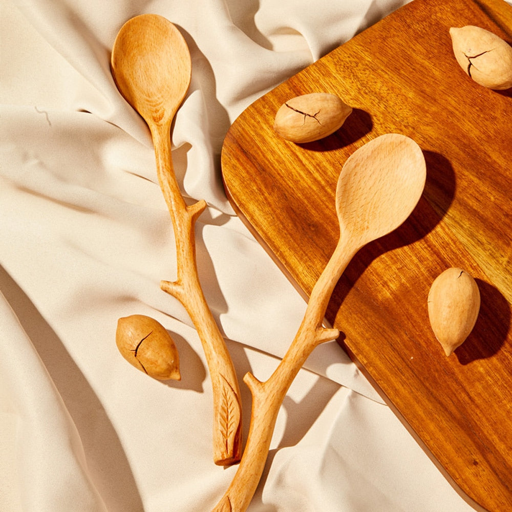 Cucchiai di legno di faggio a forma di ramo