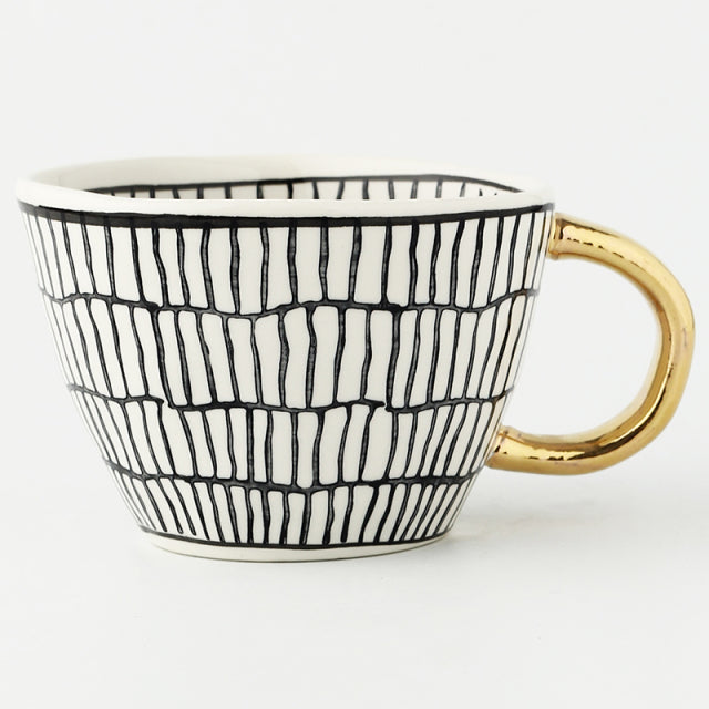 Tazze in ceramica geometrica dipinte a mano con manico d'oro