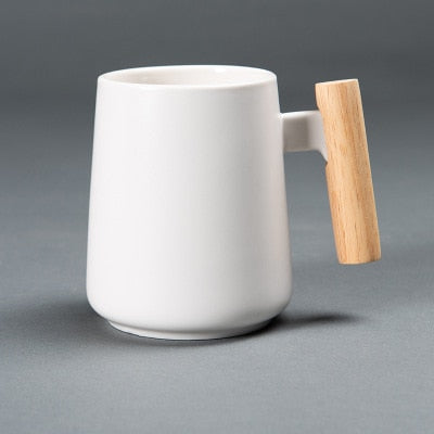 Tazza da caffè in ceramica stile nordico con manico in legno