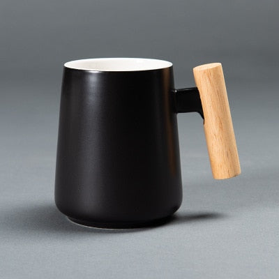 Tazza da caffè in ceramica stile nordico con manico in legno